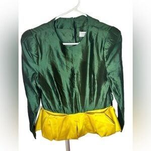 Toga Archives - Japanese brand - silk green & yellow blouse w/pockets